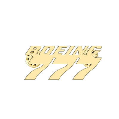 Boeing 777 & Text aviation hollow pin in polished alloy.