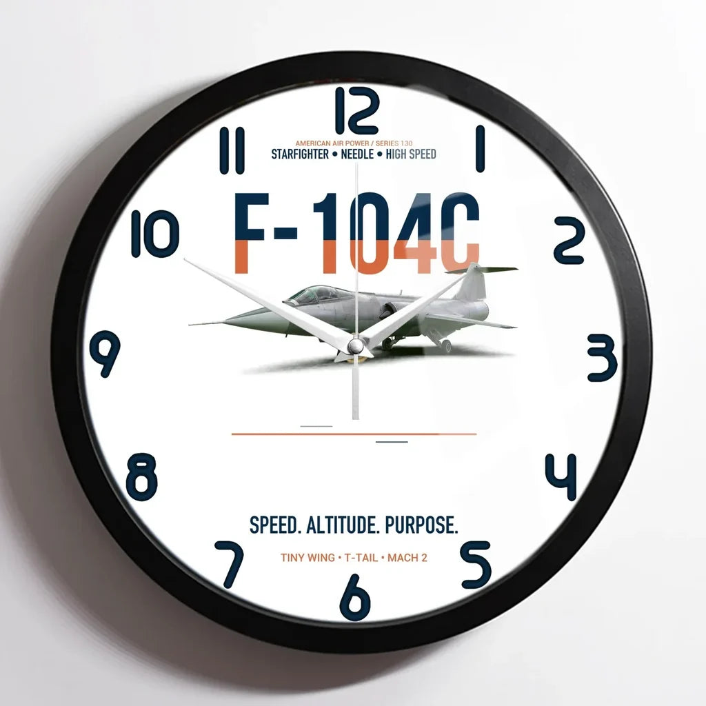 F-104C Starfighter Speed In A Straight Line design on white framed wall clock