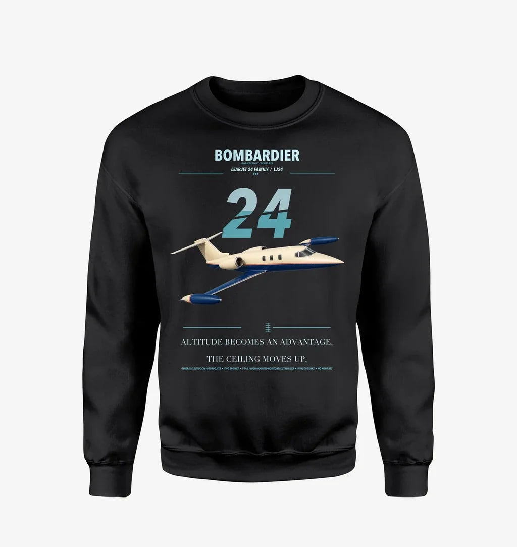 Bombardier Learjet 24 design on black sweatshirt