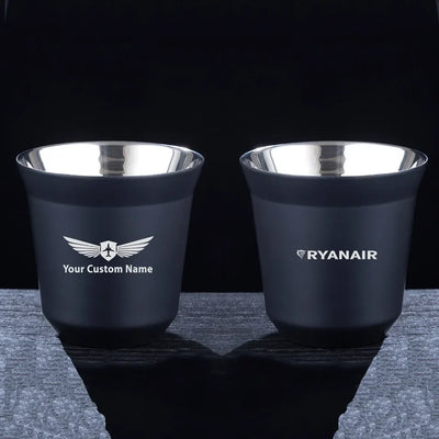Ryanair Airlines aviation design on double-wall coffee mug, vacuum-insulated double-wall.