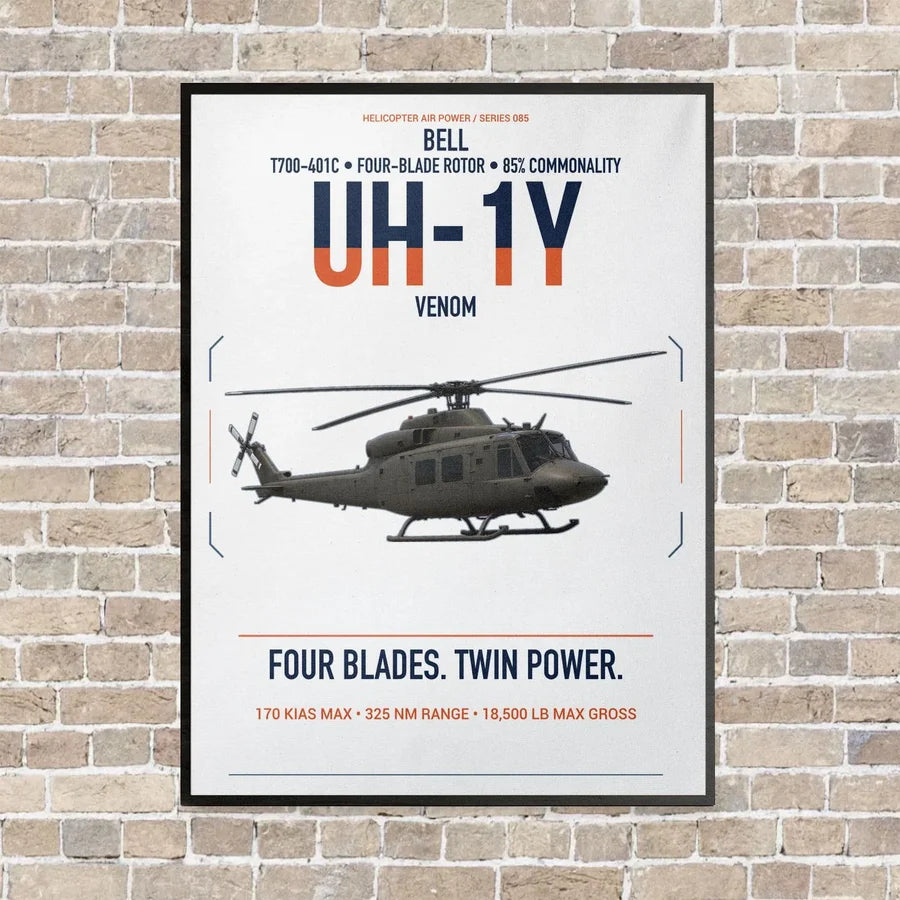 Bell UH-1Y Venom vertical canvas print - framed - white background