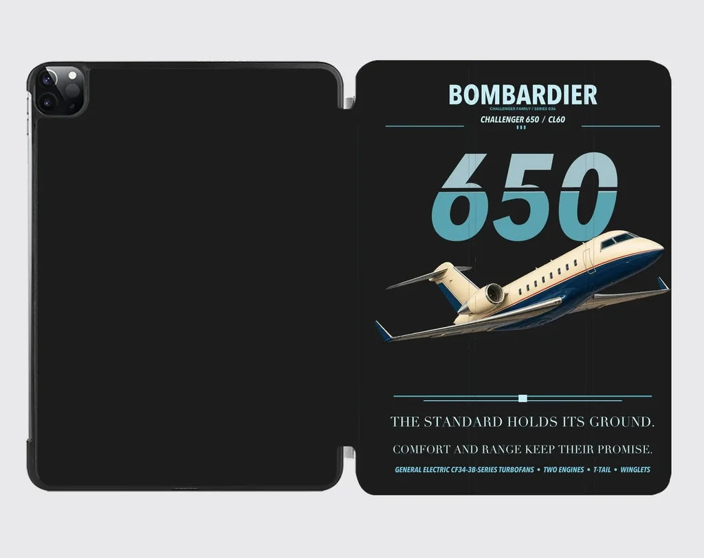 Bombardier Challenger 650 design on black ipad tablet case