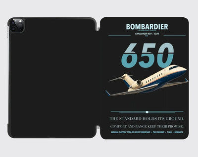 Bombardier Challenger 650 design on black ipad tablet case