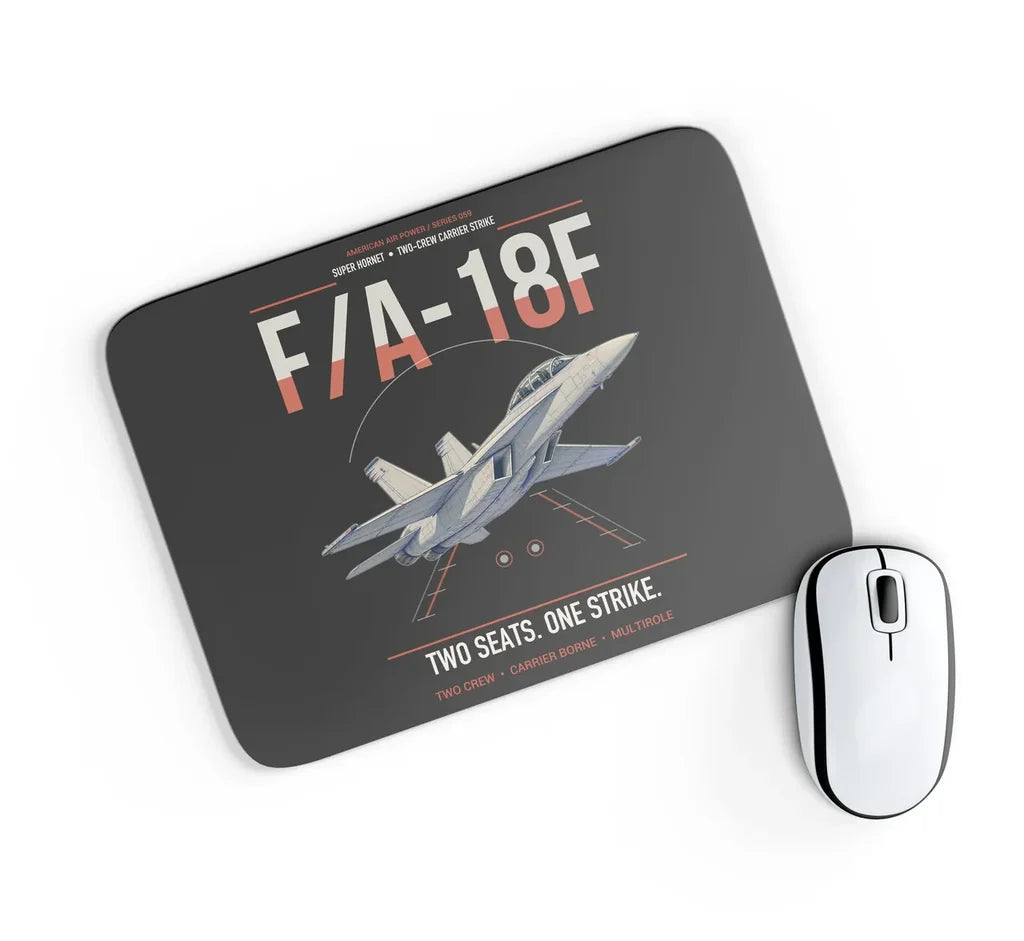 F-A-18F Super Hornet design on black rectangle mouse pad