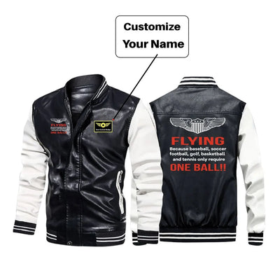 Flying One Ball aviation design printed on genuine leather with modern tailored fit stylish leather jacket.