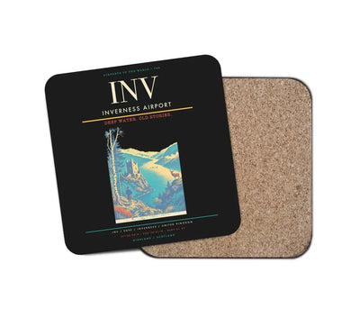 Inverness Airport (INV) design on black 1 piece coaster
