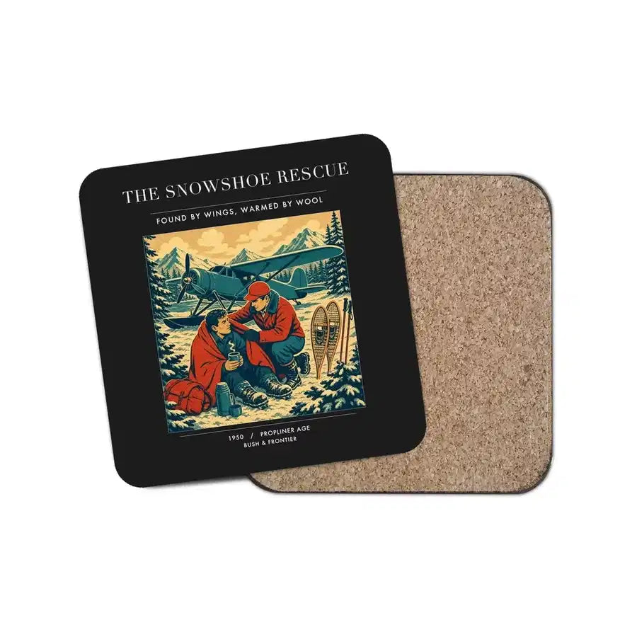 The Snowshoe Rescue - Designed Coasters design on black 1-piece