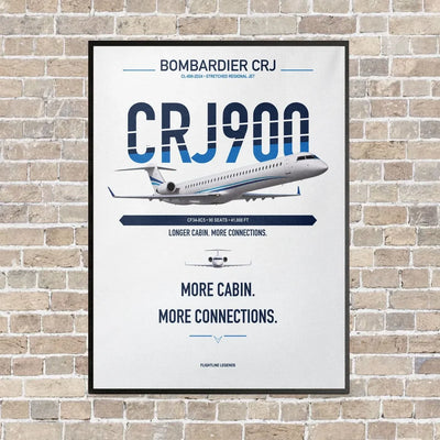 Bombardier CRJ900 vertical canvas print - framed - white background