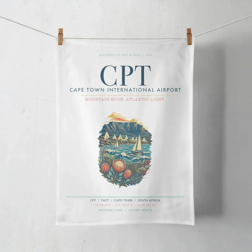 Cape Town International Airport (CPT) design on white towel