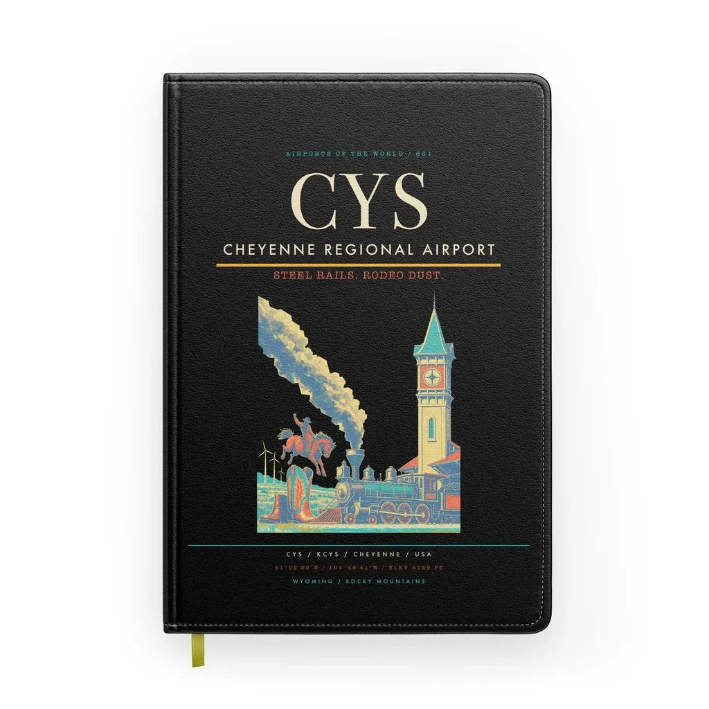 Cheyenne Regional Airport (CYS) design on black notebook
