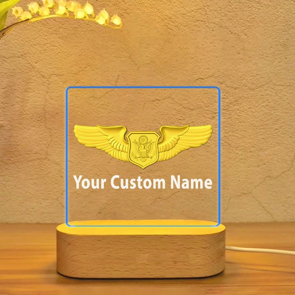 Custom Name (Special US Air Force) aviation design on premium acrylic with LED 3D night lamp.