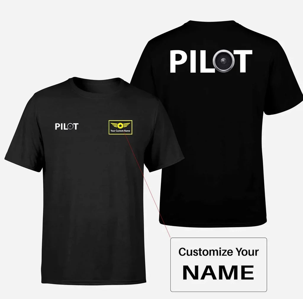 Pilot & Jet Engine aviation design printed on soft cotton double-side print T-shirt.