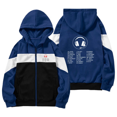 Aviation Alphabet 3 aviation design on colourful cotton blend colourful zipped hoodie.