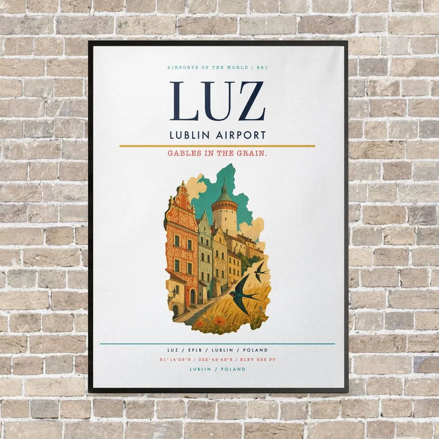 Lublin Airport LUZ vertical canvas print - framed - white background