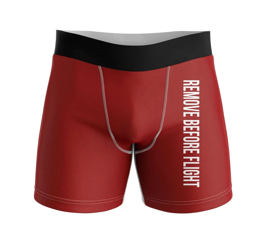Remove Before Flight 2 aviation design on soft cotton blend men's boxers.