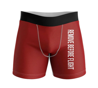 Remove Before Flight 2 aviation design on soft cotton blend men's boxers.