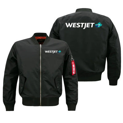 WestJet Airlines logo on black bomber jacket