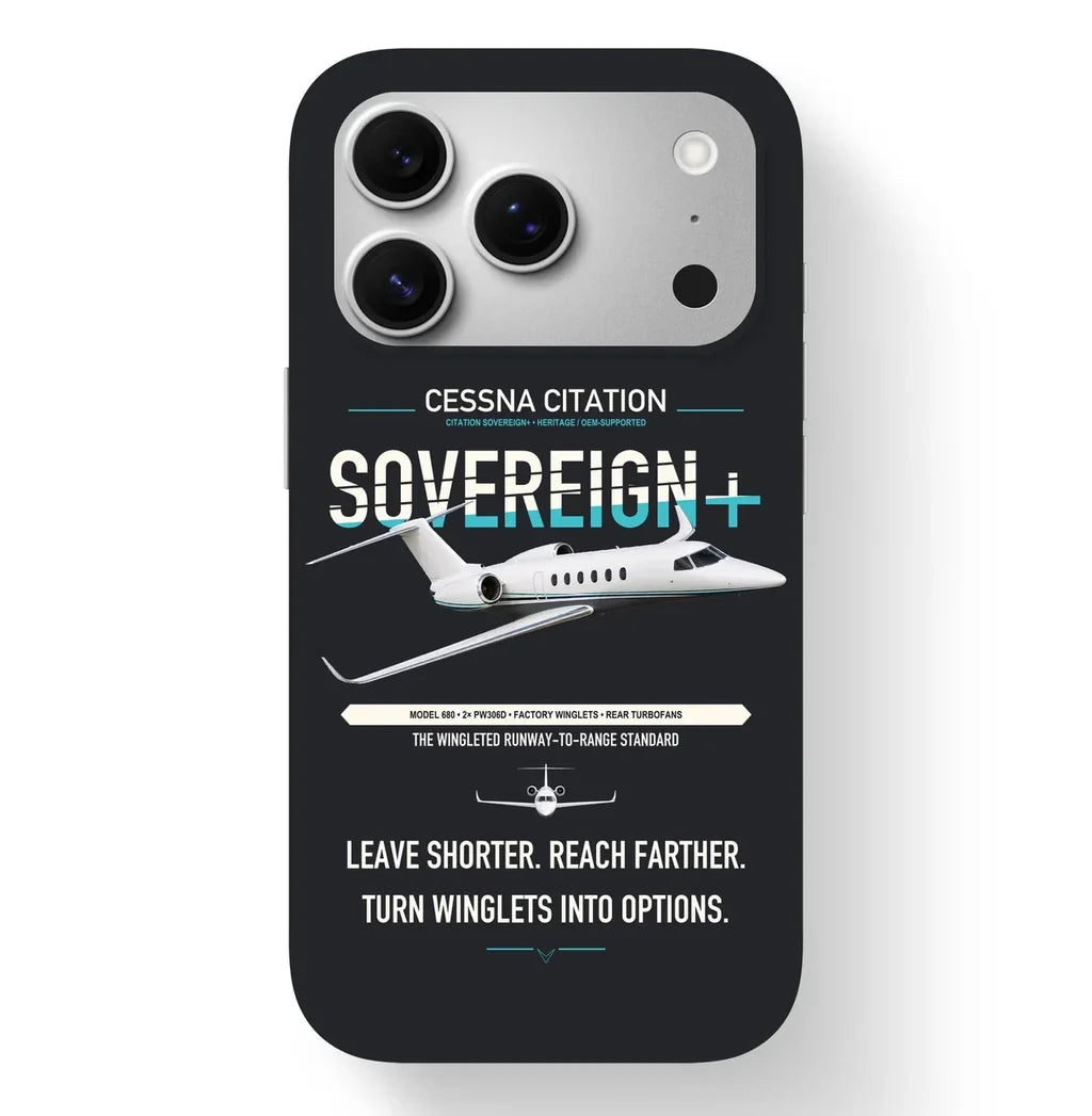 Cessna Citation Sovereign+ design on black magsafe iphone case, for iPhone 17 Pro