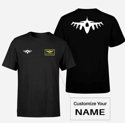 The Fighter Jet 16 Silhouette aviation design printed on soft cotton double-side print T-shirt.