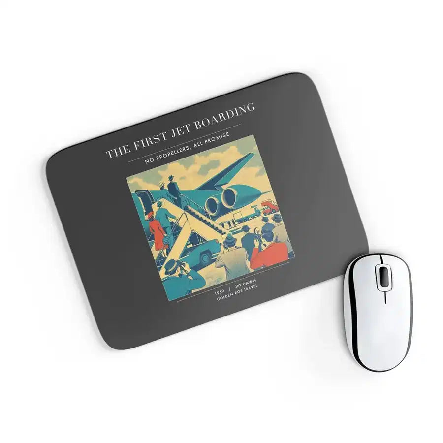 VINTAGE G4228 - The First Jet Boarding - Designed Mouse Pads design on black rectangle