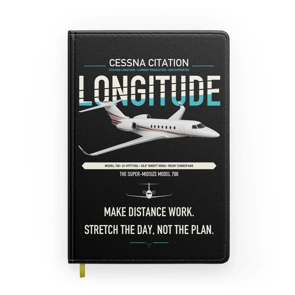 Cessna Citation Longitude design on black notebook