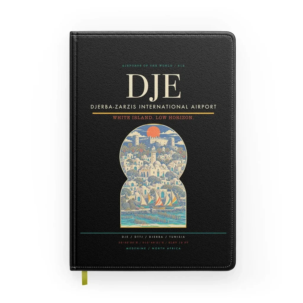 Djerba-Zarzis International Airport (DJE) design on black notebook