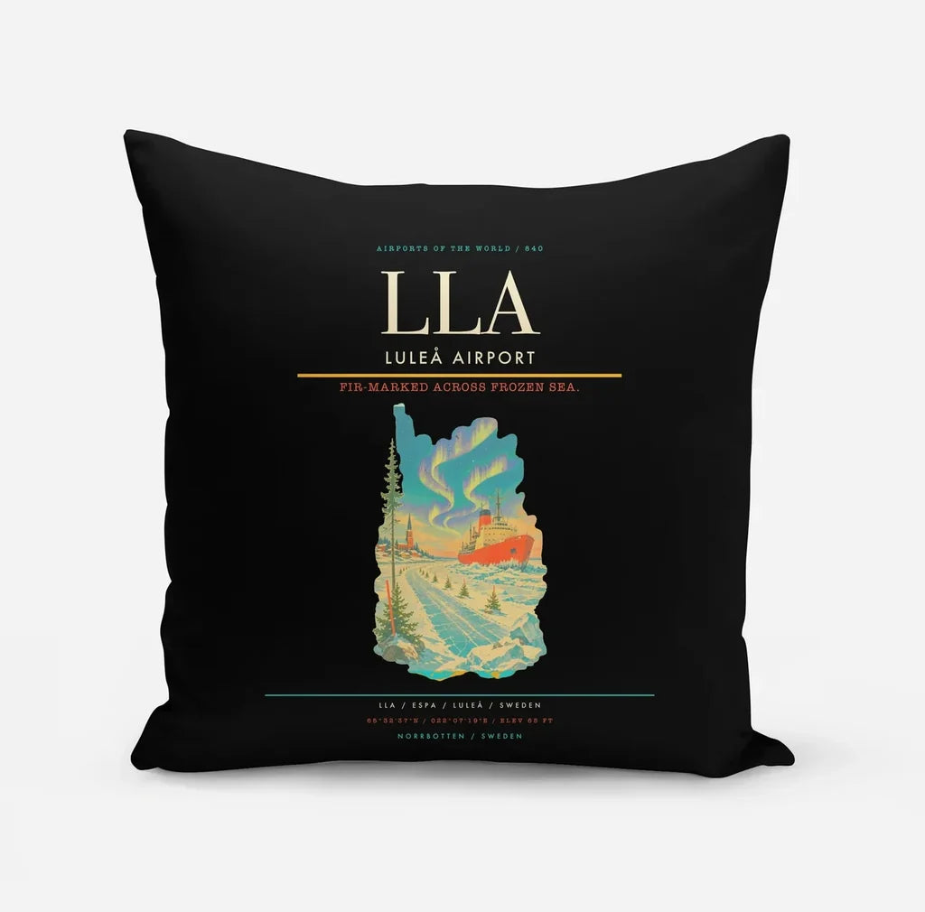 Luleå Airport (LLA) design on black pillow
