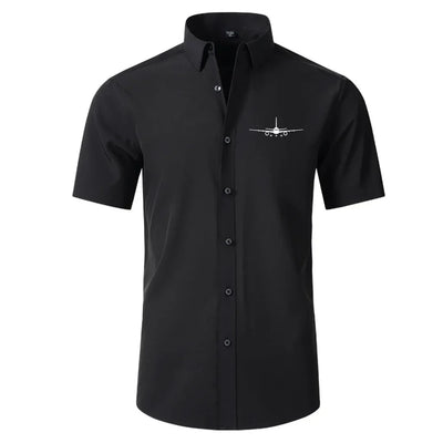 Boeing 757 Silhouette Short Sleeve aviation design printed on soft cotton 2D-printed shirt.