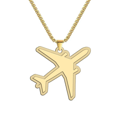 I Love The Smell Of Jet Fuel In The Morning aviation-themed hollow necklace, polished metal.