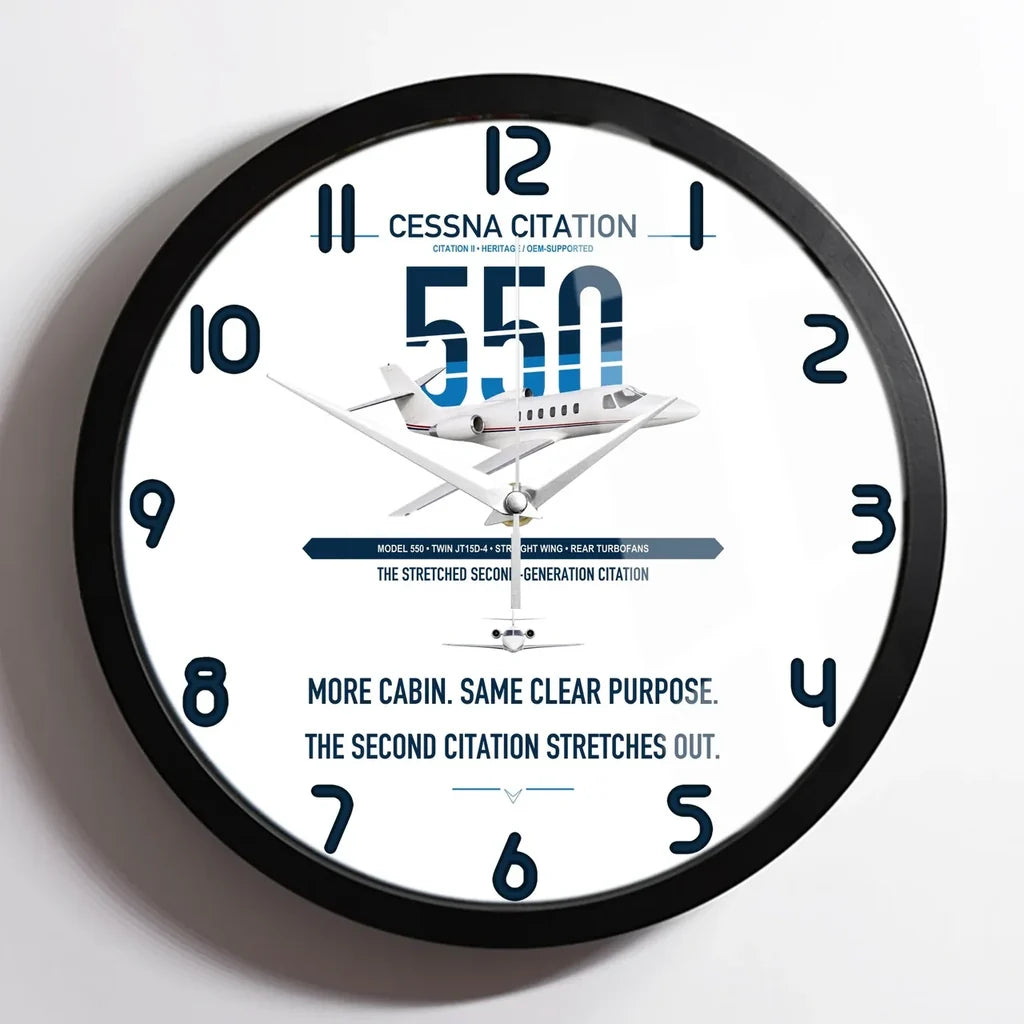 Cessna Citation 550 - Citation II design on white framed wall clock