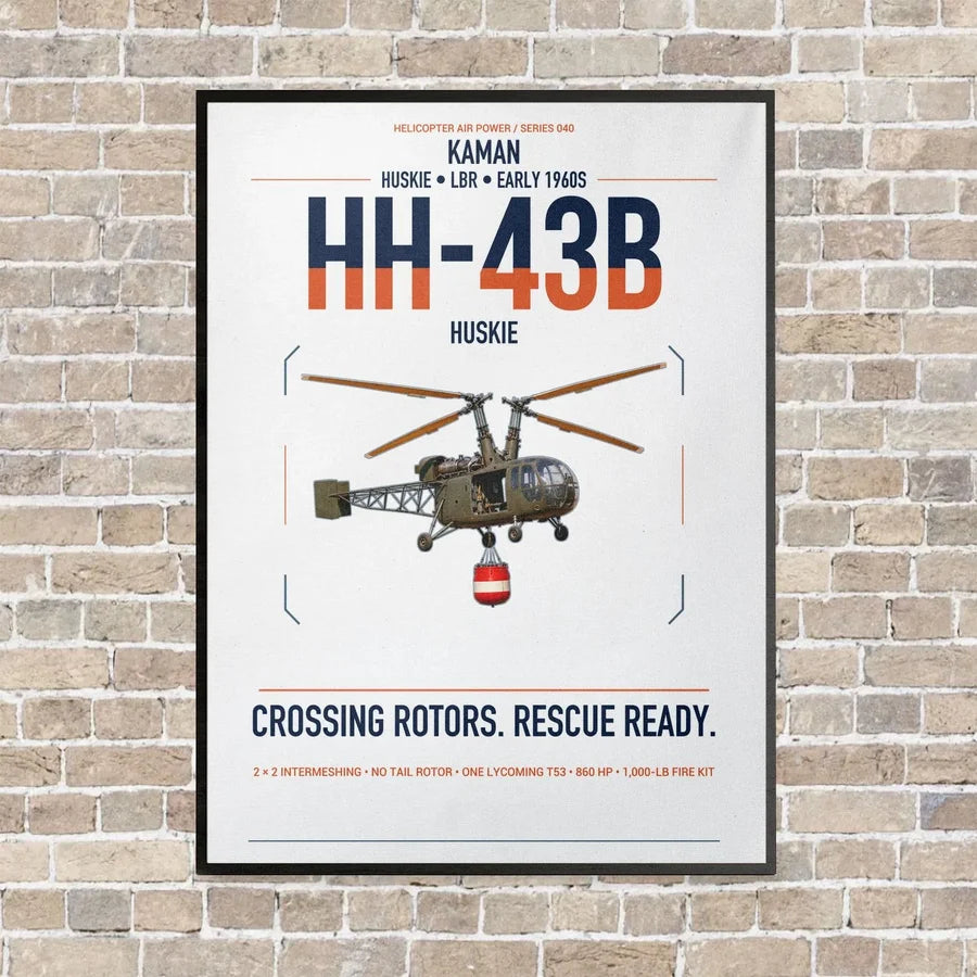 Kaman HH-43B Huskie vertical canvas print - framed - white background