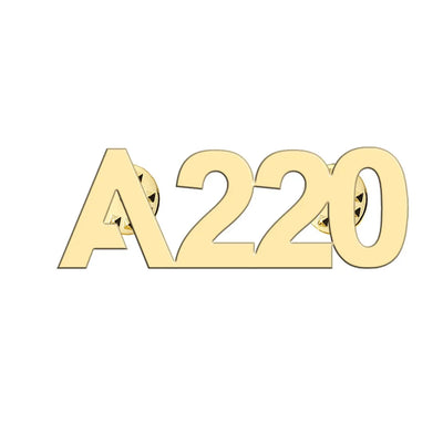 Airbus A220 Flat Text aviation hollow pin in polished alloy.