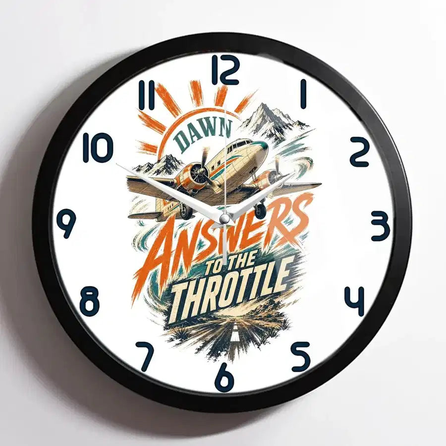 Dawn Answers To The Throttle design on white framed wall clock
