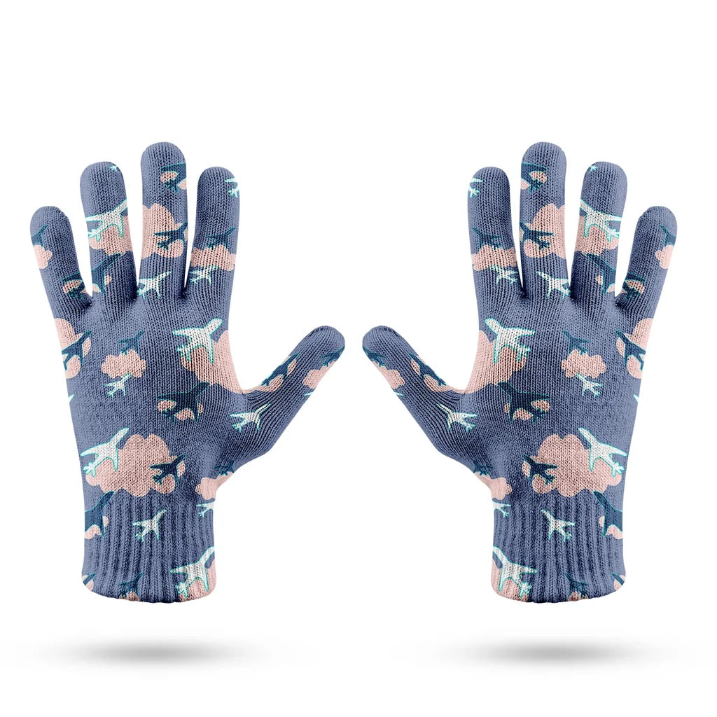 Cool & Super Airplanes (Vol2) aviation design on soft knit fabric gloves.