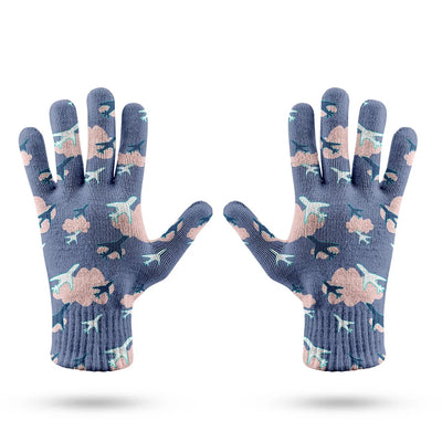 Cool & Super Airplanes (Vol2) aviation design on soft knit fabric gloves.