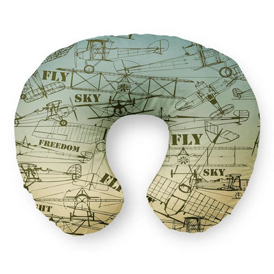 Retro Airplanes & Text Travel & Boppy aviation design on memory foam with soft cover travel pillow.