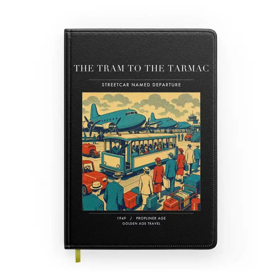 VINTAGE G4372 - The Tram To The Tarmac - Designed Notebooks design on black