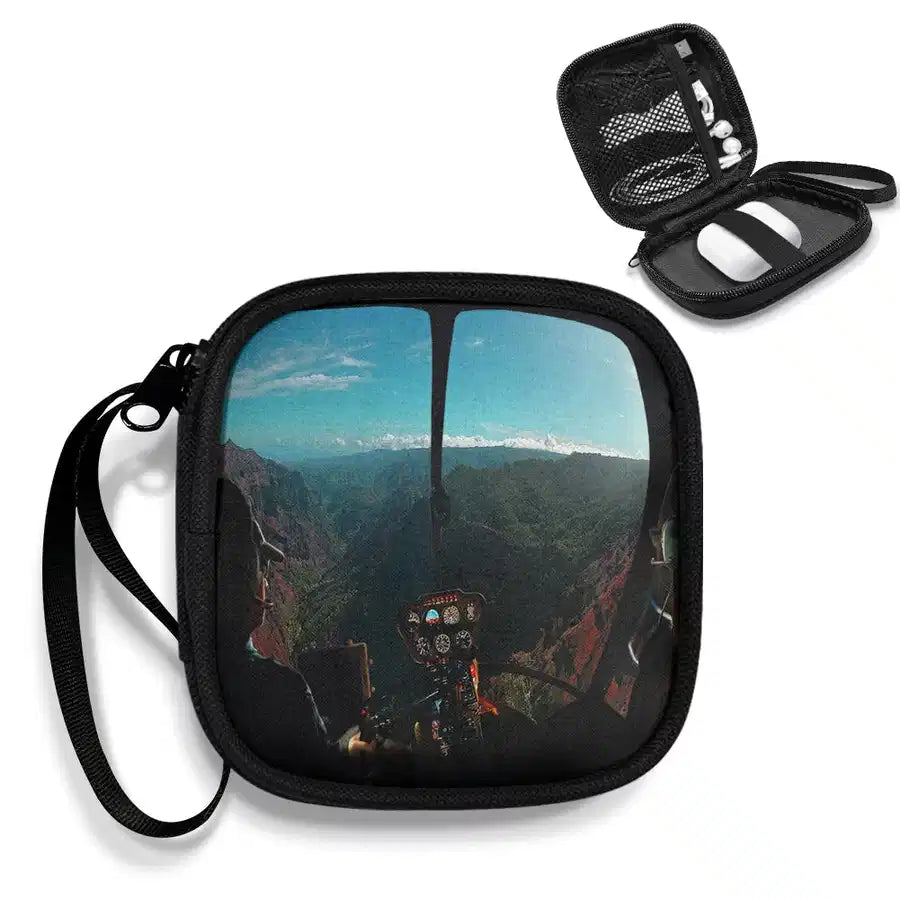 Beautiful Scenary Through Helicopter Cockpit Portable aviation print portable headphone bag, padded polyester.