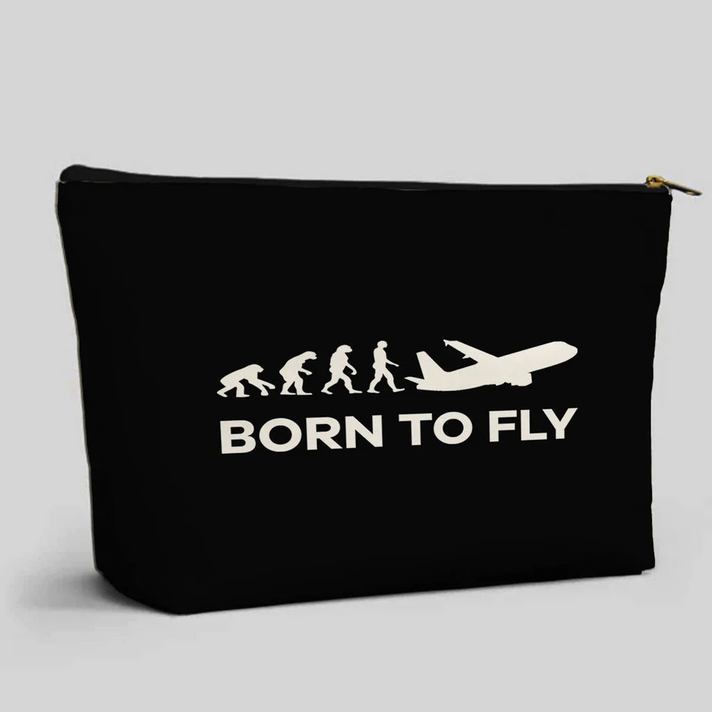 Born To Fly aviation print zipper pouch, durable polyester.