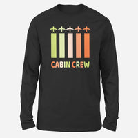 Thumbnail for Colourful Cabin Crew Long-Sleeve aviation design printed on soft cotton long-sleeve T-shirt.