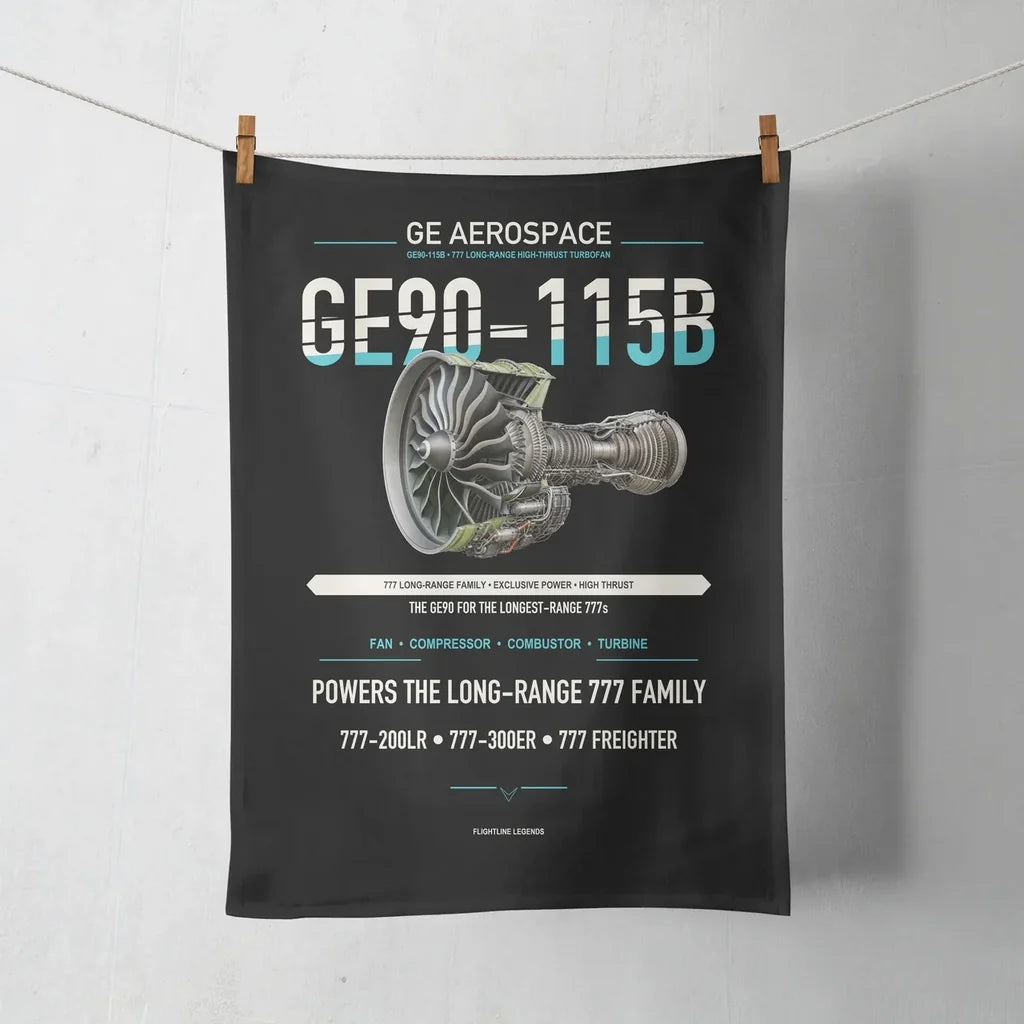 GE90-115B design on black towel