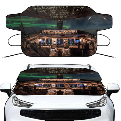 Boeing 777 Cockpit Car aviation design on car windshield cover.