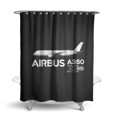 The Airbus A350 WXB aviation design on waterproof polyester shower curtain.
