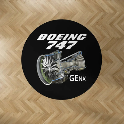 Boeing 747 & GENX Engine Carpet & Floor Mats (Round) aviation design on durable carpet pile with non-slip backing round carpe.