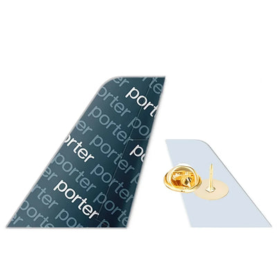 Porter Airlines aviation design tail-shape badge pin in polished alloy.