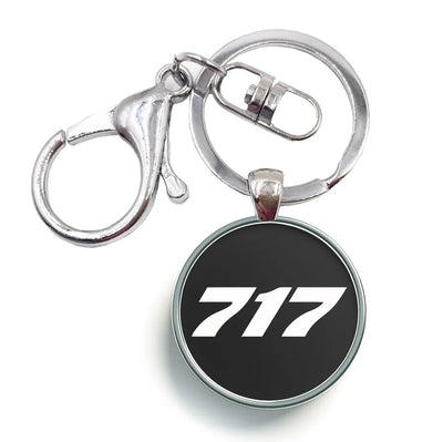 Boeing 717 Flat Text aviation circle key chain, stainless-steel disc.