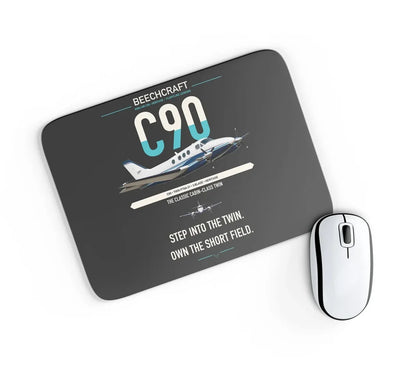 Beechcraft King Air C90 design on black rectangle mouse pad