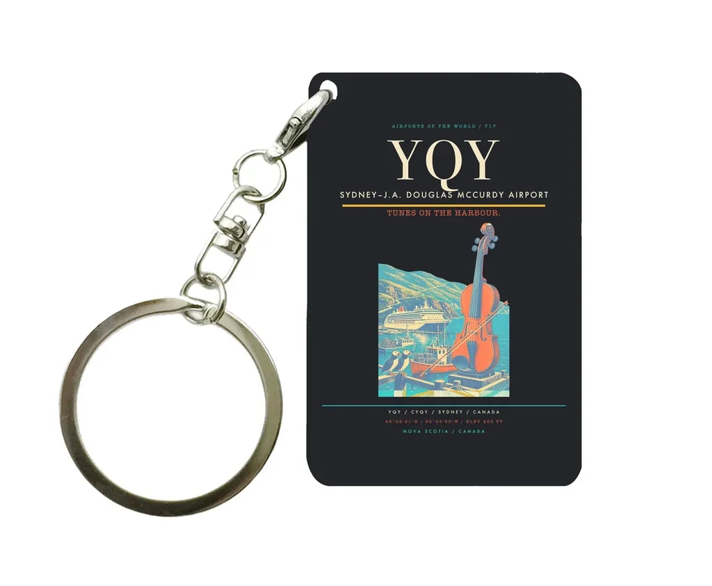 Sydney–J.A. Douglas McCurdy Airport (YQY) design on black key chain