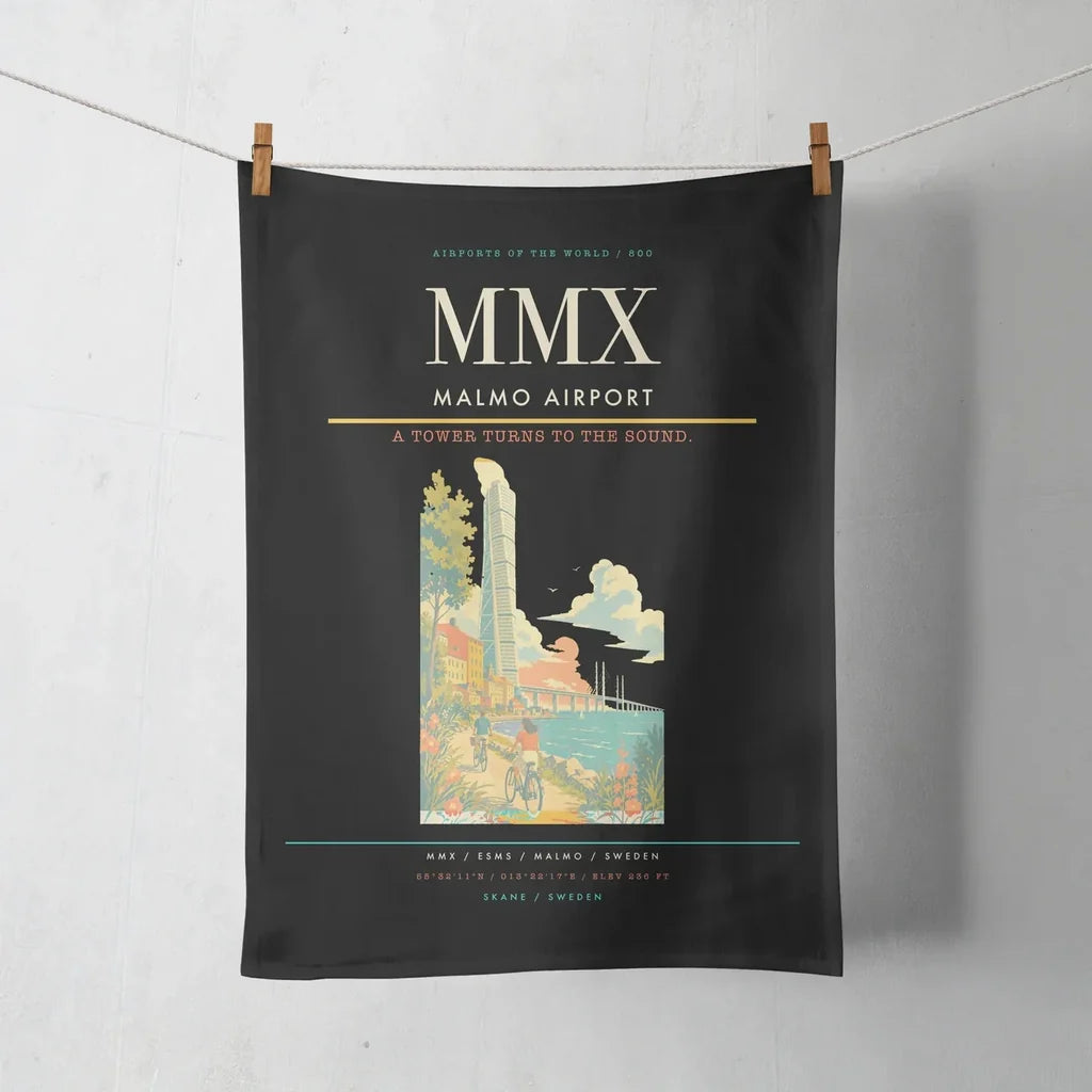 Malmo Airport (MMX) design on black towel