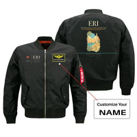 Thumbnail for Erie International Airport (Tom Ridge Field) (ERI) design on black bomber jacket with custom name patch